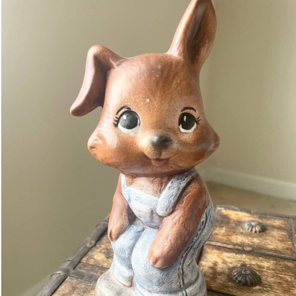 Vintage Brown Bunny in Overalls Bust I Made in 1984 Artist Engraved - Picture 2 of 5